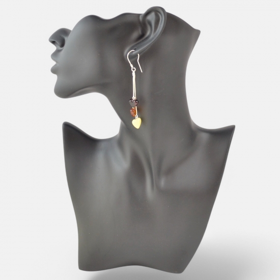 Heart amber earrings long silver 925